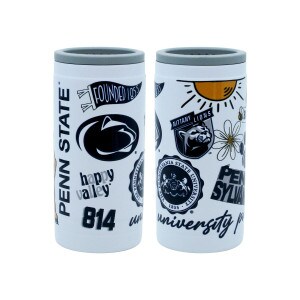 white slim can cooler with assorted Penn State graphics